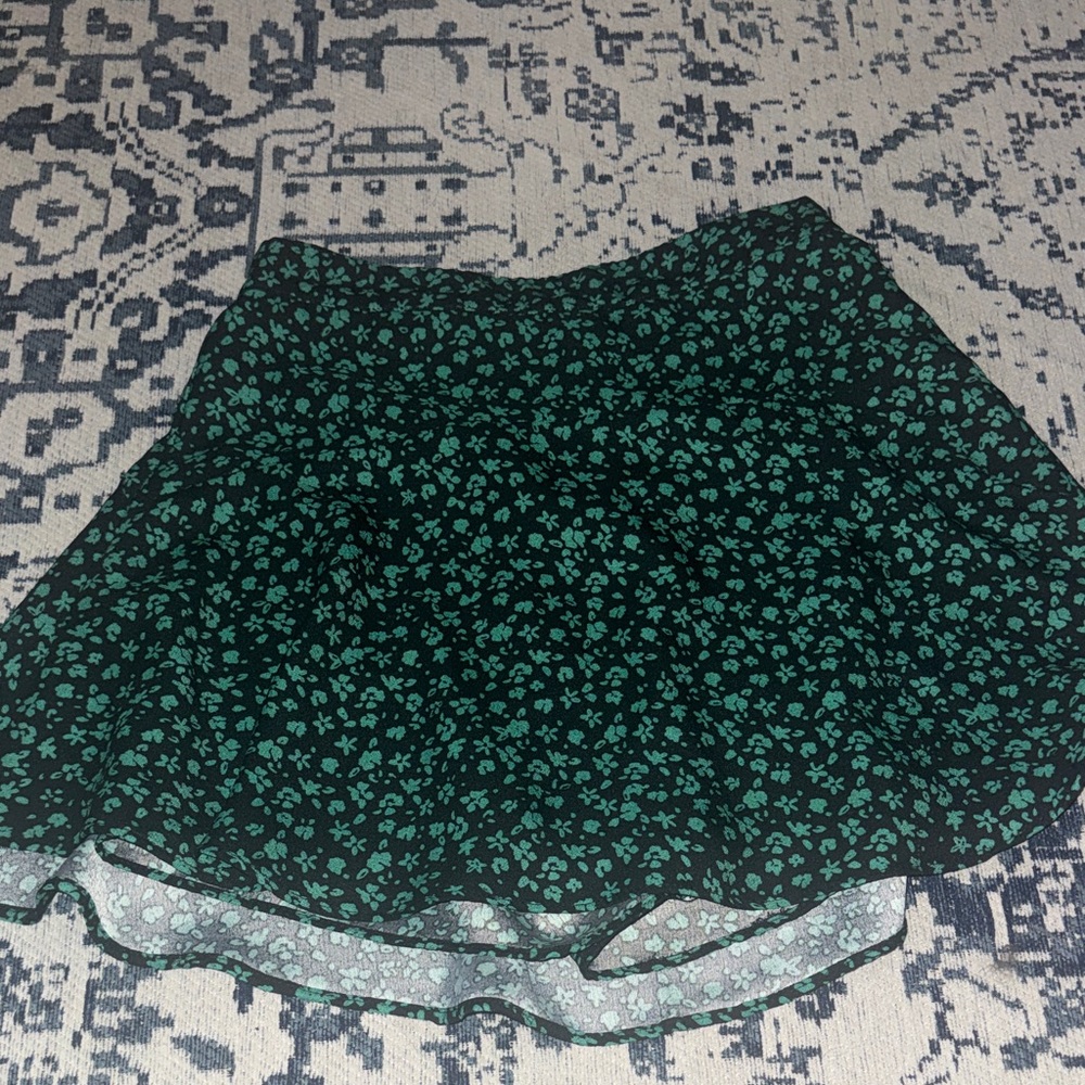 Zara Black and Teal Floral Skater Skirt